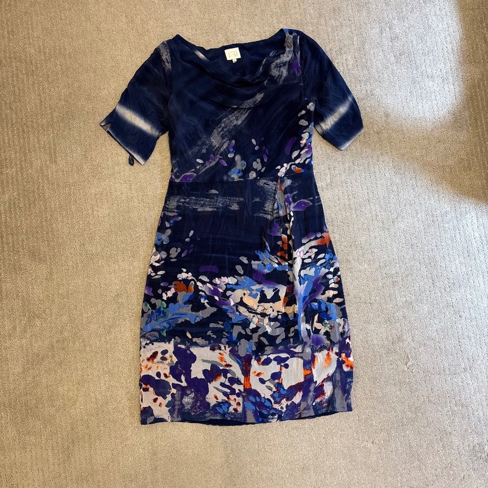 Anthropologie, Floral Dress, Navy, Size 8